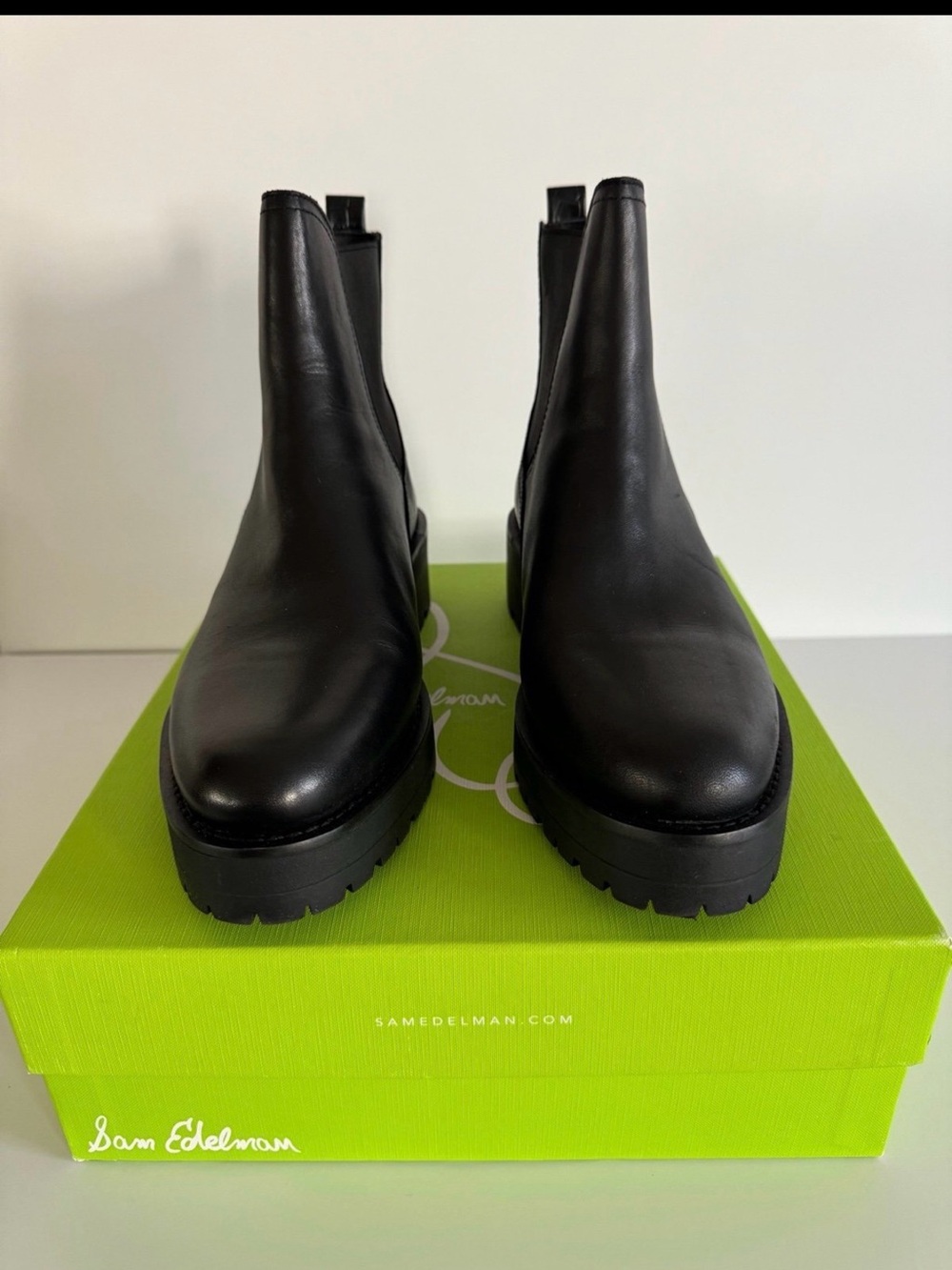 Sam Edelman Black Leather Platform Chelsea Booties